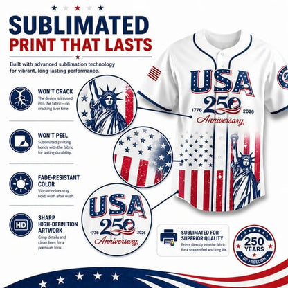 Patriotic Statue of Liberty 1776–2026 - USA 250th Anniversary Baseball Jersey Unisex Shirt